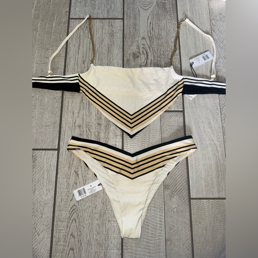 Weworewhat Cream And Black Bikini